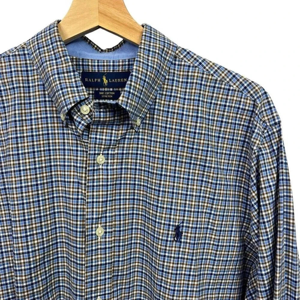 Ralph Lauren Blue Multicolor Button Down Dress Shirt Sz Large Stretch Cotton - Picture 3 of 7